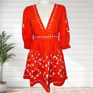 NWT Banjanan Eden Dress Star Appliqué Flame Cotton Blend Boho Red Small